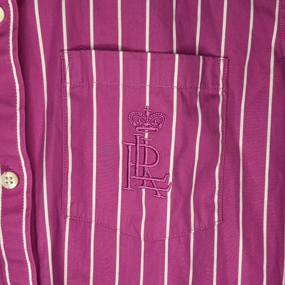 Lauren Ralph Lauren Pink White Stripe Button Down Shirt Embroidered Women M Prep - Picture 2 of 8